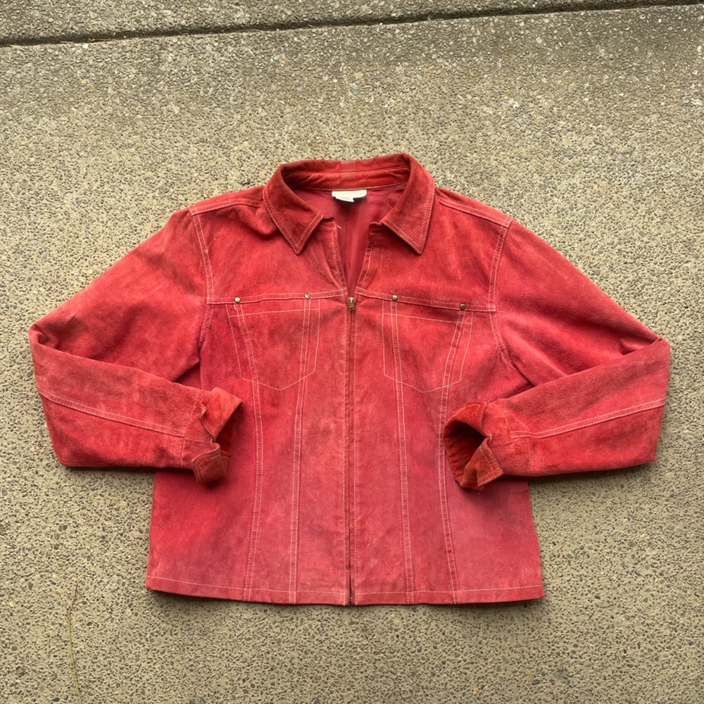 RETRO WOMENS RED SUEDE LEATHER JACKET